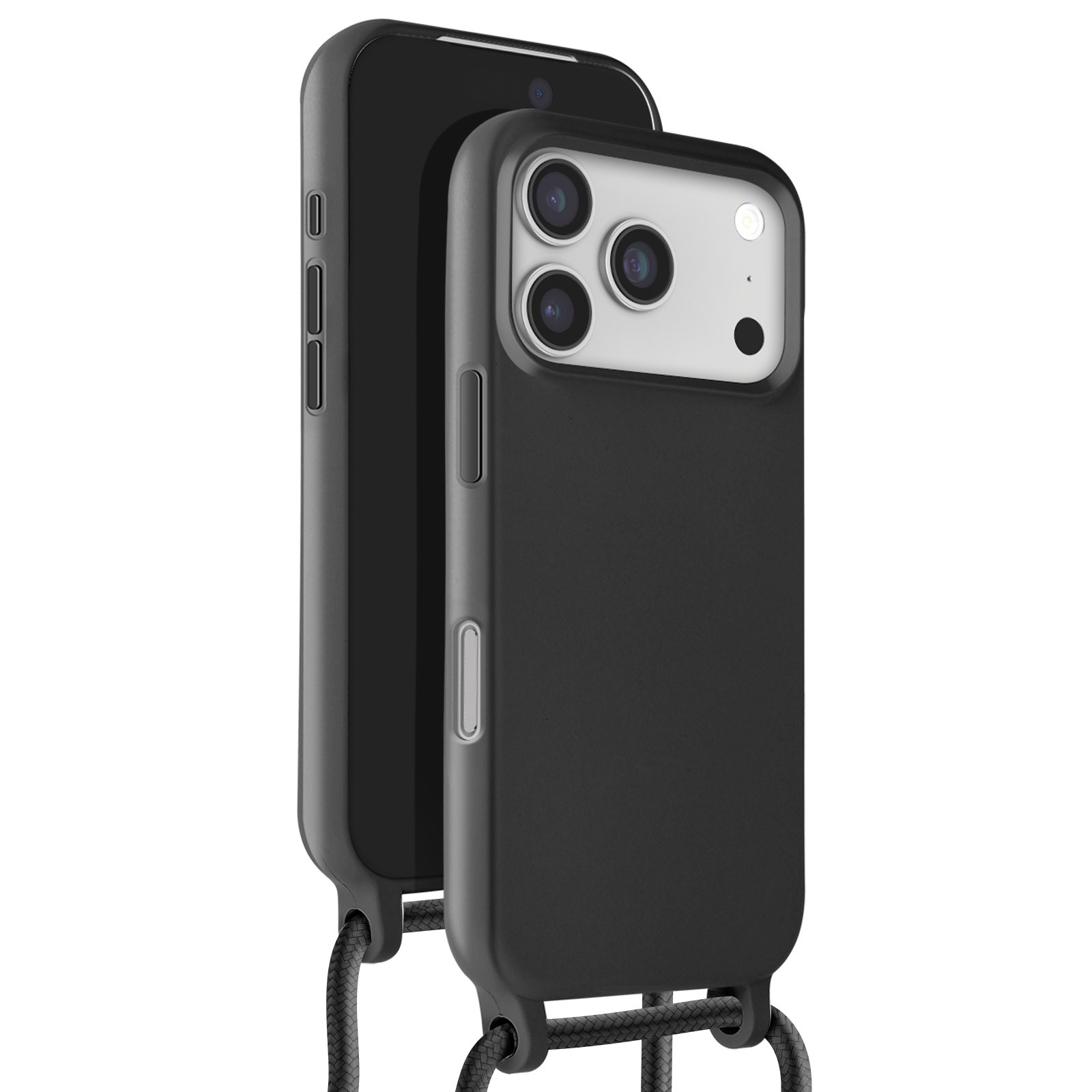 Coque iPhone 17 Pro silicone sangle de cou cordon ajustable noir - 2
