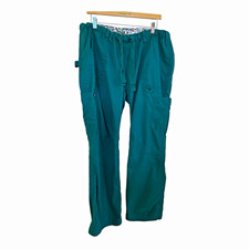 Koi Women  s Green Solid Scrub Pants XL Tall Drawstring Cargo Cotton Blend