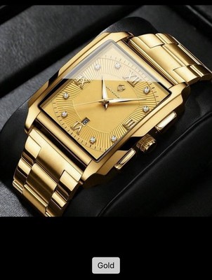 Men's Watch Gold Square Dial 50m Waterproof 316 Stainless Steel Birthday Gift