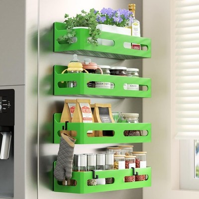 4 Pack Magnetic Spice Rack for Refrigerator Organizer Moveable Magnetic Shelf