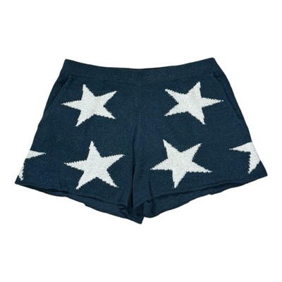 Show Me Your Mumu Shorts Size M Knit Blue White Star Print Pull On Resortwear