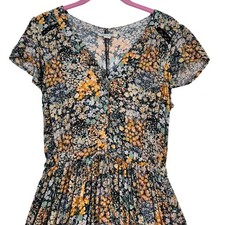 American Eagle Dainty Floral Boho Peasant Maxi Dress Womens Small Crochet Detail