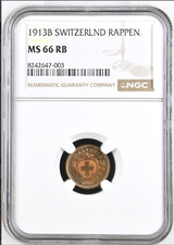 SWITZERLAND 1913-B 1 RAPPEN NGC MS66RB 647003