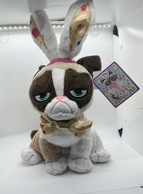 Grumpy Cat Easter Bunny Plush w/ Tag Polka Dot Ears Bow Stuffed Animal 9 