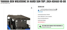 Yamaha SXS Wolverine X4 2018 2019 Hard Top OEM BG4-K84A0-V0-00