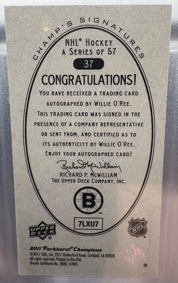 Willie O'Ree Champ's Signatures 2011 Parkhurst Champions SP Mini Auto Card - Image 2 of 2