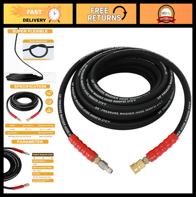 #ad High Pressure Washer Hose 3 8quot; x 50ft 6000 PSI Durable 2 Braid R2 Black $116.44