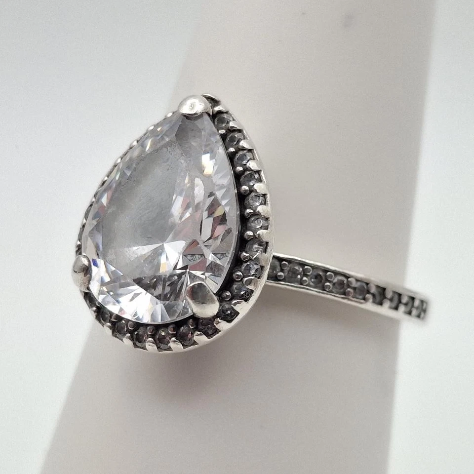 Pandora 925 ALE Plata Esterlina Lágrima Radiante Circonita cúbica Halo Anillo Talla 5 (CP4008115) Foto 3 de 4