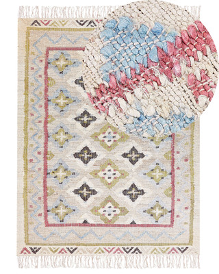 Teppich Jute beige/bunt 160x230 cm orientalisches Muster Fransen Kurzflor Terkos