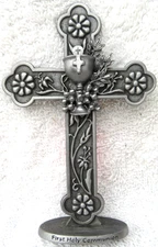 Camco Cathedral Art First Holy Communion Pewter Standing Cross Crucifix 5 5/8"