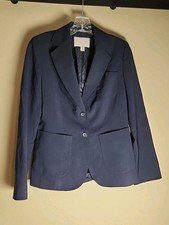 Banana Republic Sz 2 Navy Blue Stretch Wool Blazer Jacket Long Sleeve, 3 Pockets