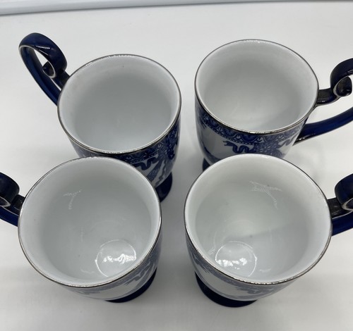 4 BOMBAY Company Asian Garden Tall Mugs Cobalt Blue & White Pedestal Ceramic - Picture 3 of 13