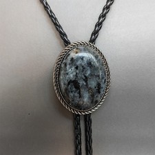 Black Sand Stone Mens Bolo Tie Wedding Necklace PU Leather Rope Western Cowboy