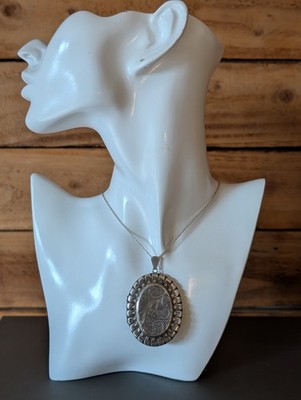 Vintage Sterlingsilber großes geätztes ovales Medaillon - 21 g gepunzt