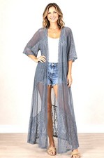 Dusty Blue Lacy Swiss Dot Longline Duster Fairycore, Coquette, Coastal Size M