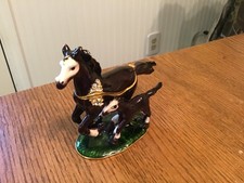 Jeweled Rhinestoned Enameled 3" Horse and Colt Trinket- Pill Box, MINT!