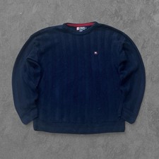 Vintage Chaps Ralph Lauren Textured Knit Sweater Navy RL Crest USA Made Size L