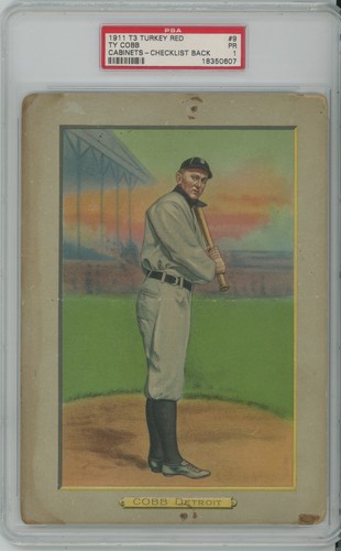 1911 T3 Turkey Red # 9 Ty Cobb PSA 1 POOR CHECKLIST ON BACK D1