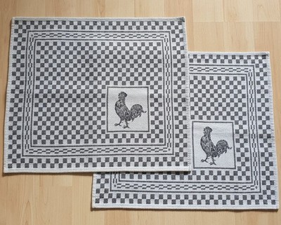 2x Tischset Grubentuch Deckchen 38x33, AUSTRIA Österreich, Hahn Schachbrett Grau