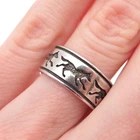 Shube 925 Sterling Silver Vintage Wolf Oxidized Rotating Band Ring Size 6.25