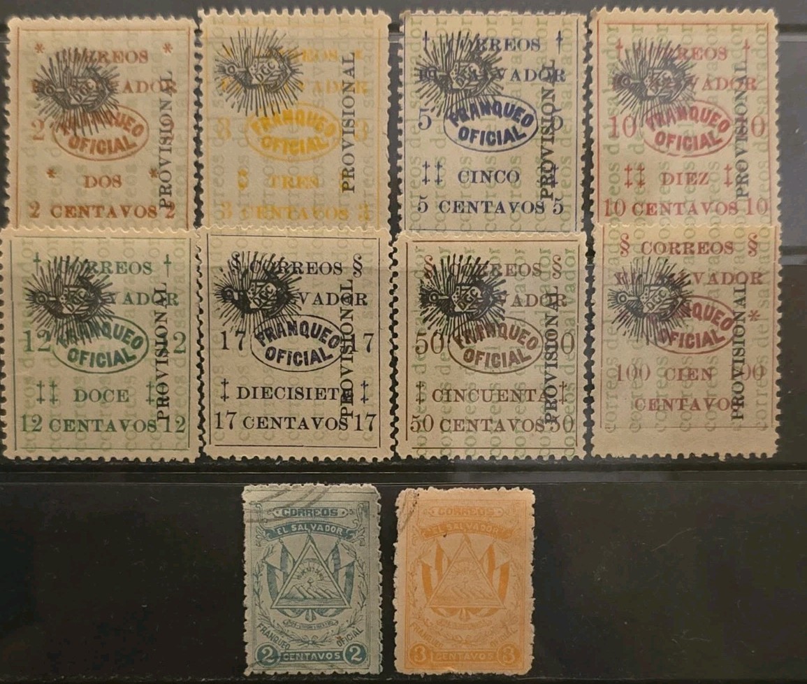El Salvador MNG & Used Scott O313-O322 Official Stamps Arms 1914-1915 F-VF Sets