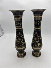 Vintage Gold Etched Floral Pattern Vases With Stripes-Made In India 11”