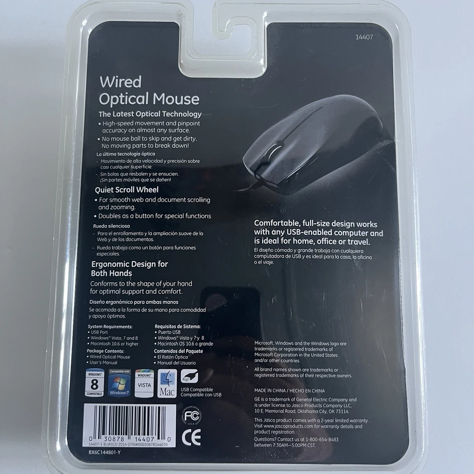 GE Wired Optical Mouse 14407 Ergonomic Design USB 2.0 PC MAC - Image 2 of 2