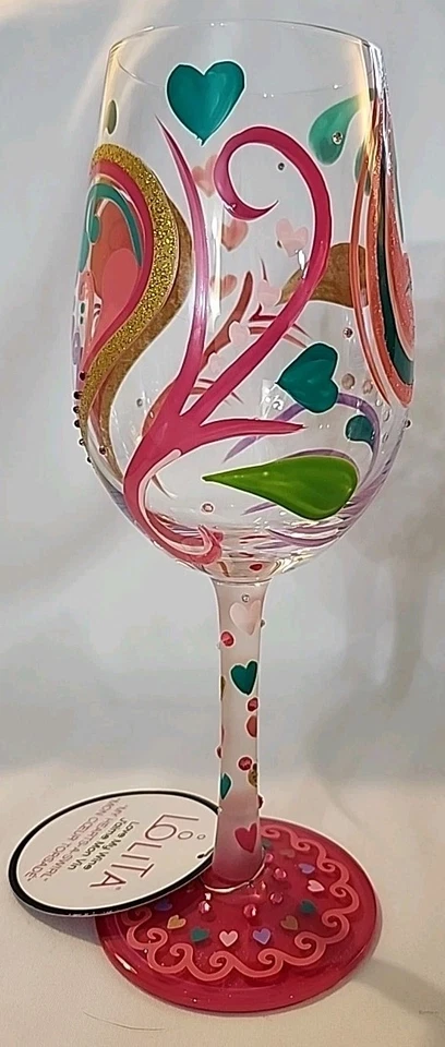 NIB Rare Lolita Love My Wine "My Hearts-a-Swirl" Glass Hand Painted W/Recipe 9"T - Image 4 of 4