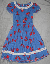 Vintage Handmade Square Dance Dress Western Bandana Print Cowboy Boots Guitars