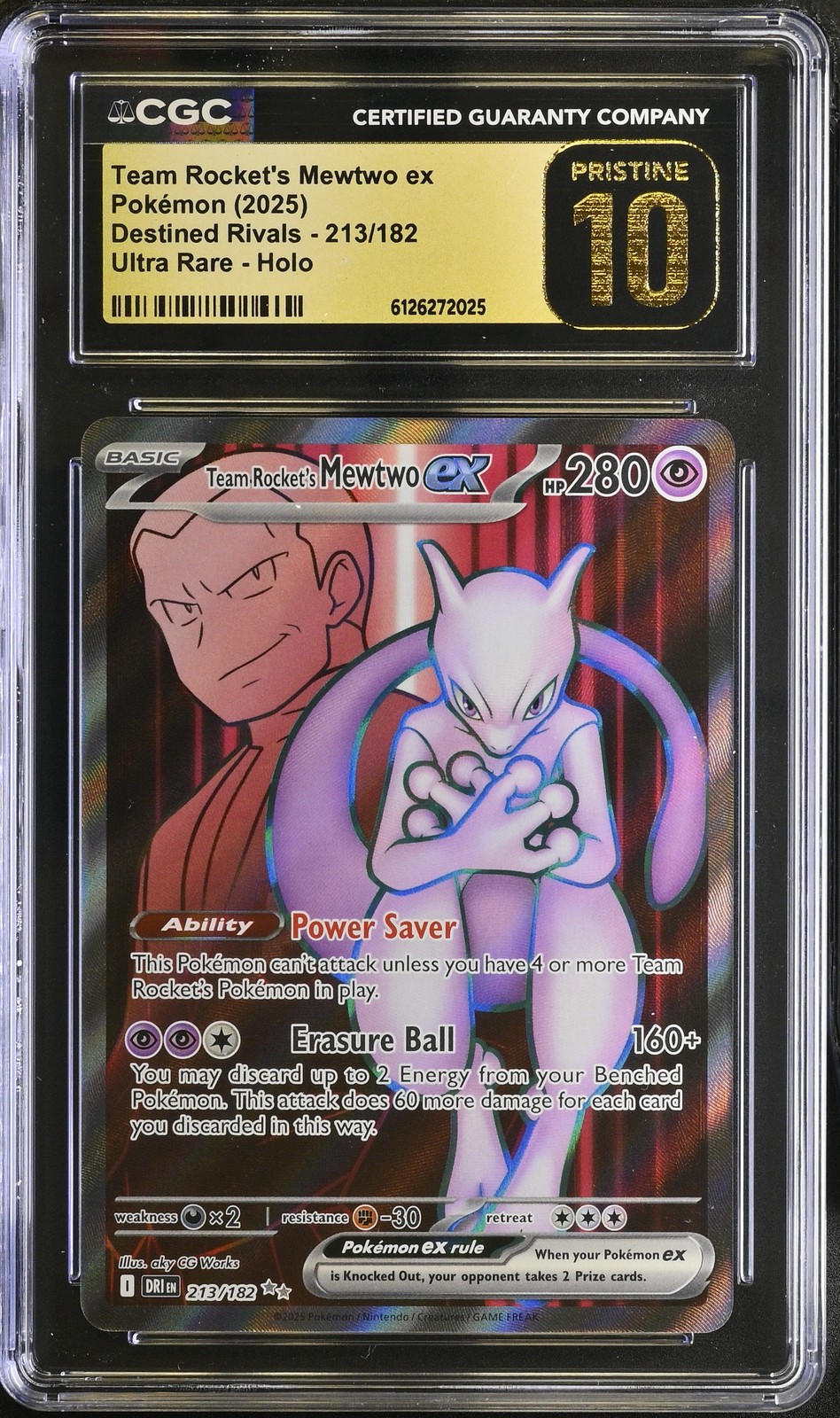 CGC 10 Team Rocket's Mewtwo ex 213/182 Destined Rivals Ultra Rare Pokemon Card