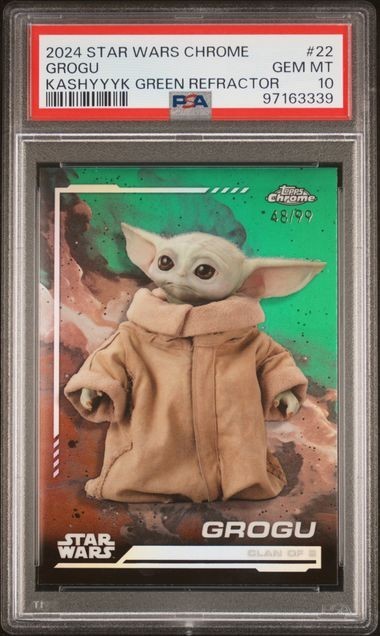 2024 TOPPS STAR WARS CHROME GROGU GREEN REFRACTOR /99 #22 PSA 10