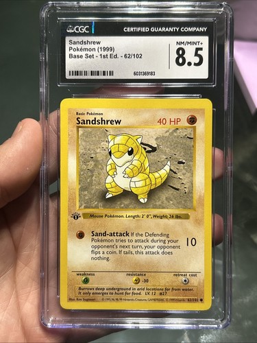 Pokemon TCG CGC 8.5 NM/Mint+ Sandshrew 1st Edition Base Set 62/102 1999 - Picture 1 of 2