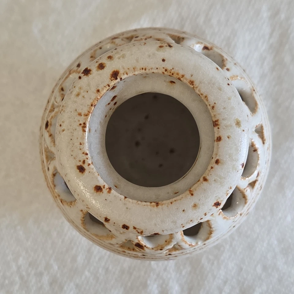 Vintage Jon & Heather Cheney Studio Pottery Stoneware Pierced Baluster Vase 4.5" - Image 4 of 4