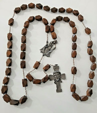 Antico Grande Rosario da Parete in Legno 155 cm Vintage Con Croce Crocifisso