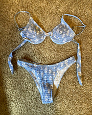 Blue White Smocked Floral 2-Piece Bikini Set ...
