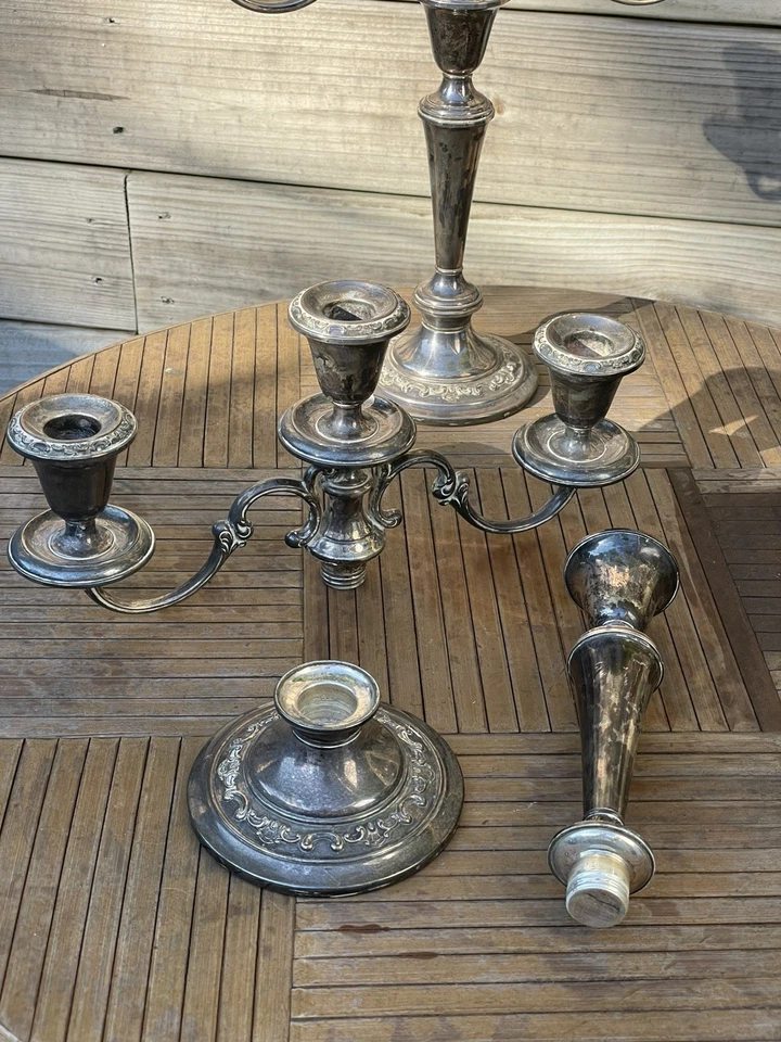 PAR DE CANDELABROS GORHAM PLATA ESTERLINA - *ponderados* Foto 3 de 4