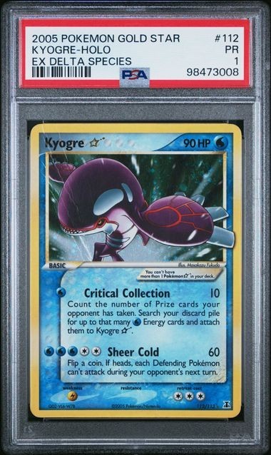 2005 Pokemon Gold Star Kyogre Holo EX Delta Species PSA 1 view 1