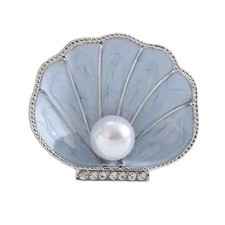 PRETTY BLUE SHELL PIN RHINESTONE CRYSTAL BROOCH OCEAN SUMMER BEACH GIFT JEWELRY