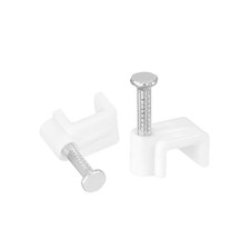 Strengthened Flat Cable Clips with Single Steel Nail 8mm White 100pcs