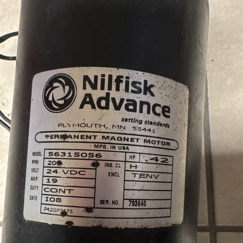 Nilfisk Advance 56315056 Permanent Magnet Motor 24 VDC 20 RPM 1.9A TENV