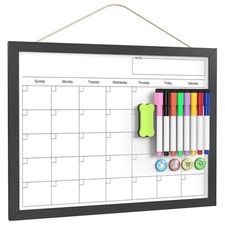 Magnetic Dry Erase Wall Calendar Whiteboard, 17x13 in, Wood Framed