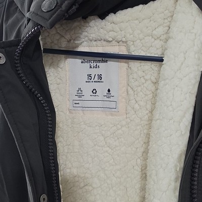 Abercrombie Kids Girls Gray Puffer Jacket Fleece Lined Full Zip Size 15/16