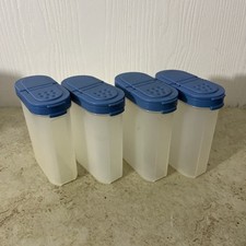 Set Of 4 Vintage Tupperware 1846 Spice Containers Modular Mates Blue Tops.