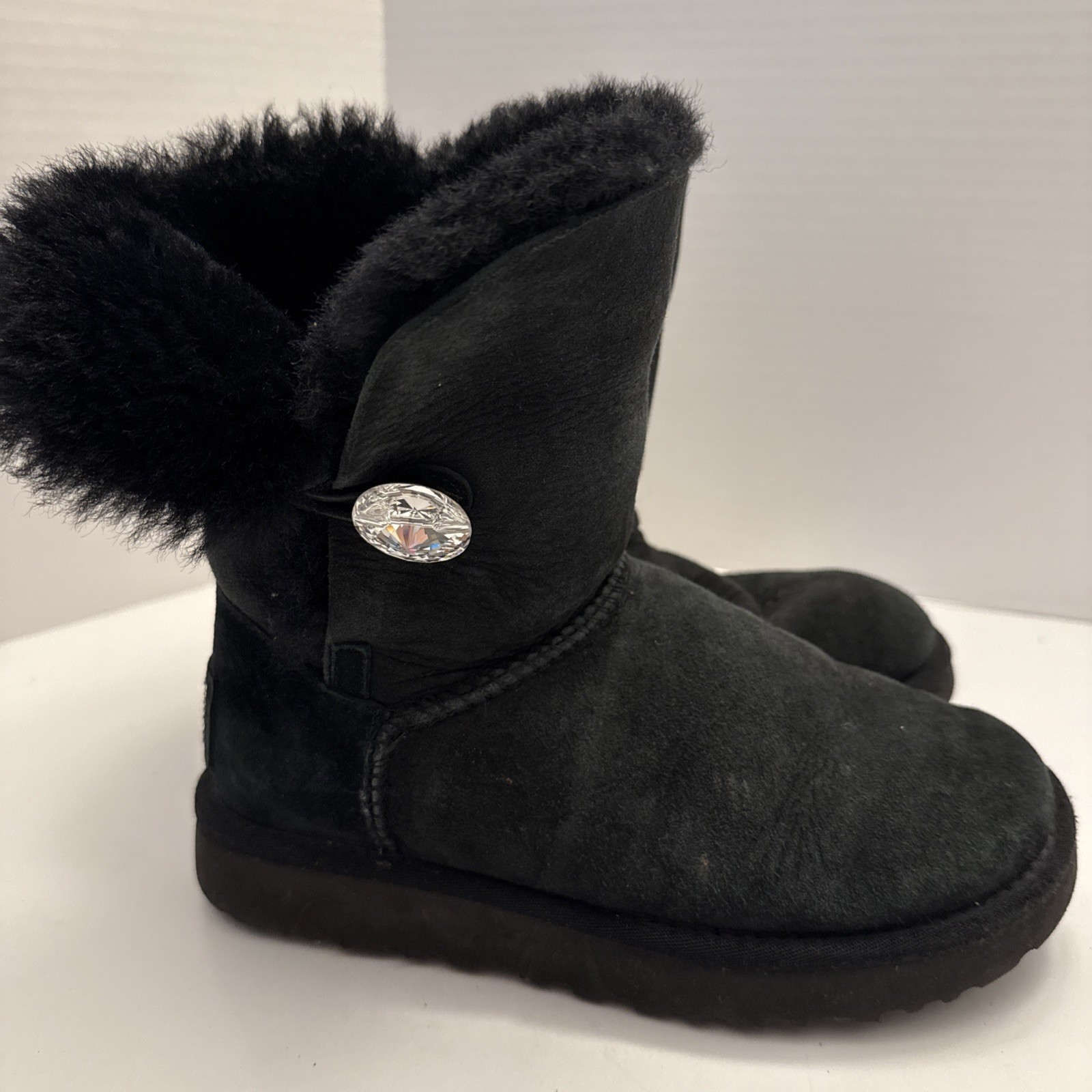 UGG BAILEY Button Bling Black Suede Shearling Sho… - image 1
