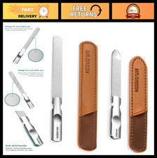 Double-Sided Stainless Steel Nail File with Non-Slip Handle Leather Case - Per