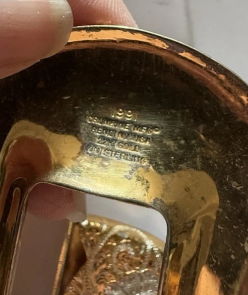 Vintage CRUMRINE Sterling & 22K Gold Plated Belt Buckle Set - Image 2 of 2