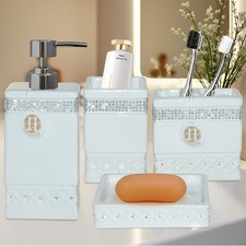 Bathroom Accessories Set 4 Pcs-Ceramic Gift Set Soap Dispenser Pump Toothbr...