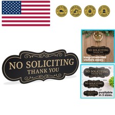 Attractive 2" x 5" No Soliciting Sign - Black  Gold - Mounts on Doors  Walls