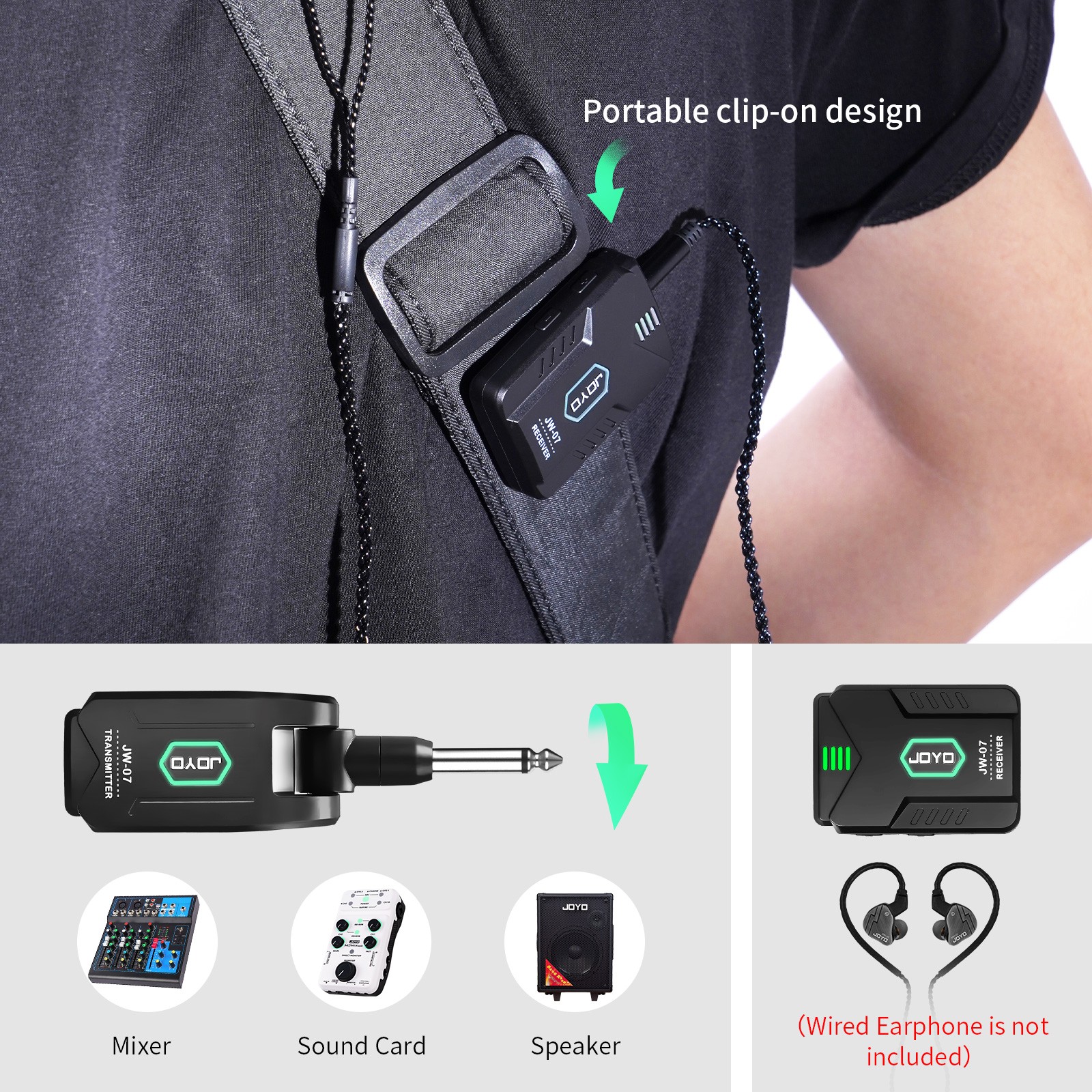 JOYO Wireless in-Ear Monitor System 2.4G Stereo Wireless IEM System for Live(OP)