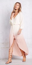 Free People Pebble Beach Ombré Twisted Wrap Front Slit Midi Dress M Ivory Peach